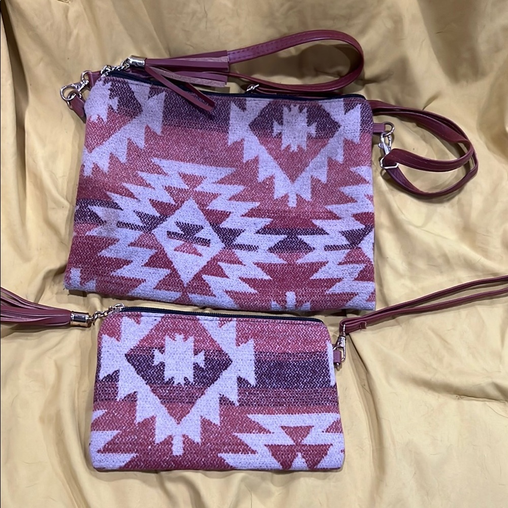 Pink Geometric Clutch and Wristlet Set
